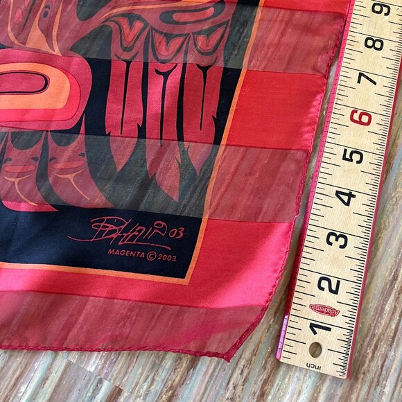 Bill Helin Haida Raven Silk Satin Long Scarf Red/Black Vintage Y2K Magenta 60" - Picture 3 of 9